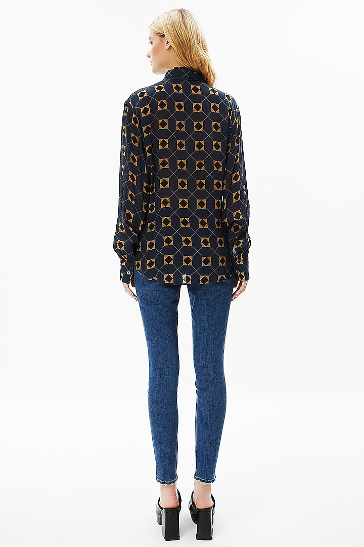 French Navy Blue Crepe Shirt by Falguni Shane Peacock at Pernia's Pop Up Shop