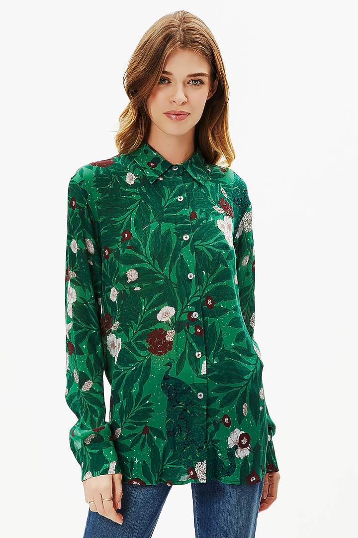 Green Crepe Shirt by Falguni Shane Peacock at Pernia's Pop Up Shop