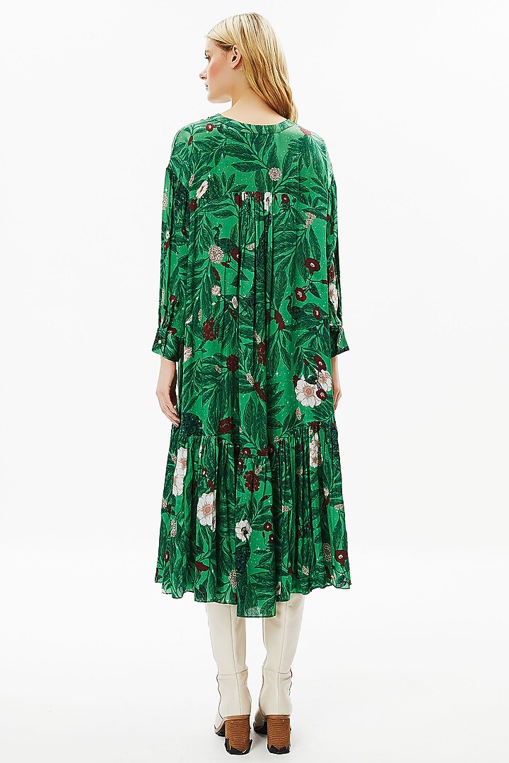 Green Modal Satin Vacation Dress by Falguni Shane Peacock at Pernia's Pop Up Shop