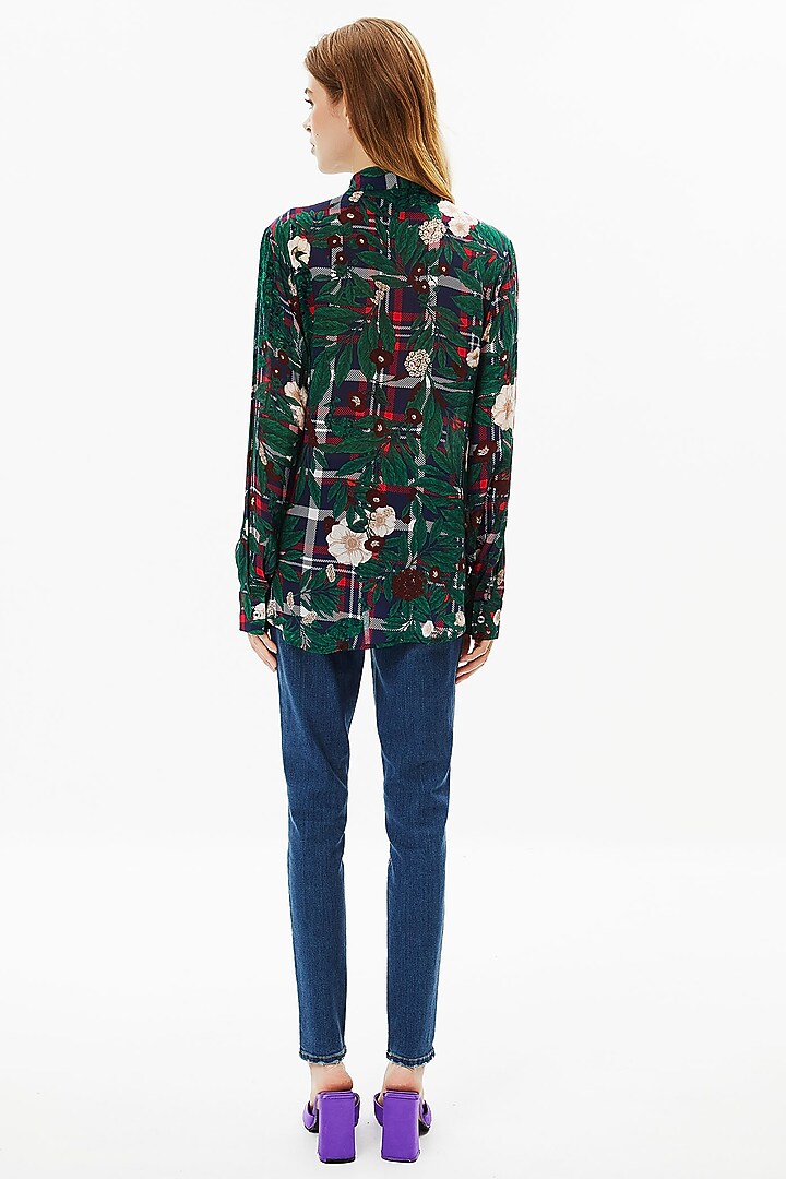 Green Gingham Floral Shirt by Falguni Shane Peacock at Pernia's Pop Up Shop