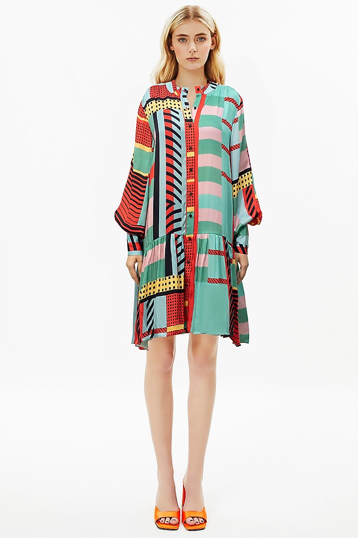 Multi-Colored Bamberg Frilled Vacation Dress by Falguni Shane Peacock at Pernia's Pop Up Shop