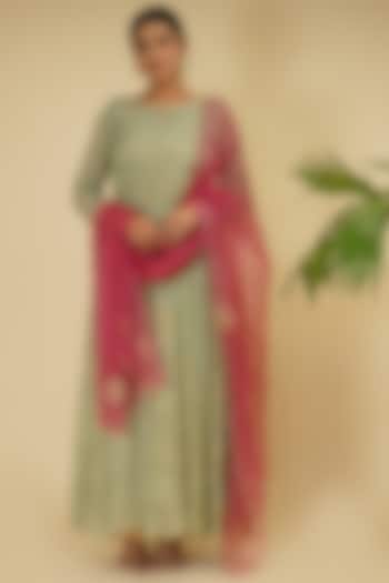 Mint Green Handloom Embroidered Wedding Anarkali Set by Farha Syed at Pernia's Pop Up Shop