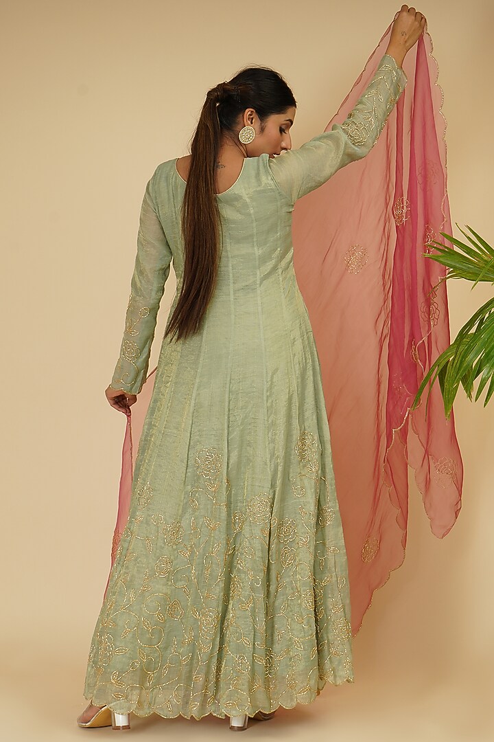 Mint Green Handloom Embroidered Wedding Anarkali Set by Farha Syed at Pernia's Pop Up Shop