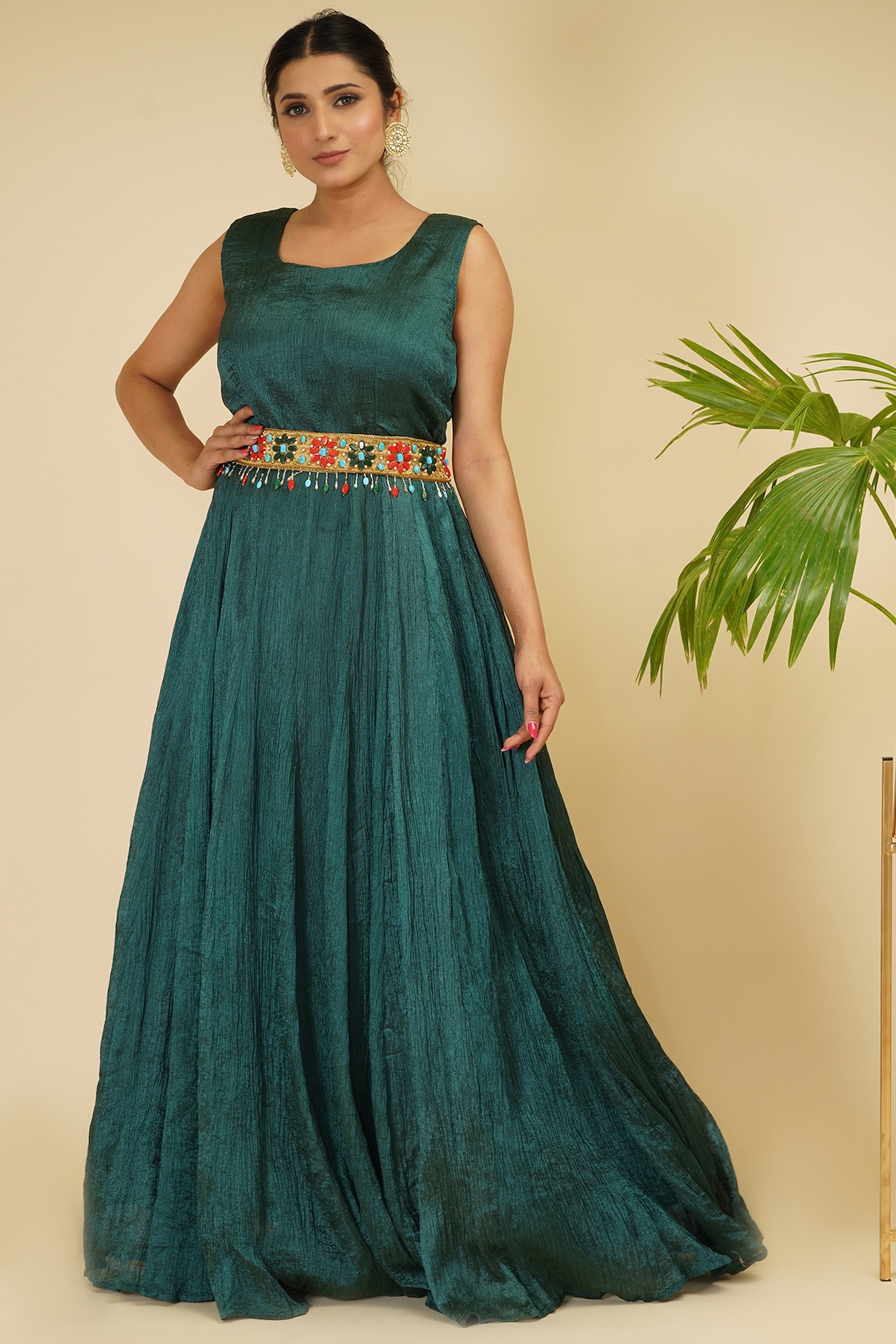 Bottle Green Crushed Silk Gown With Jacket by Farha Syed at Pernia's Pop Up  Shop 2026