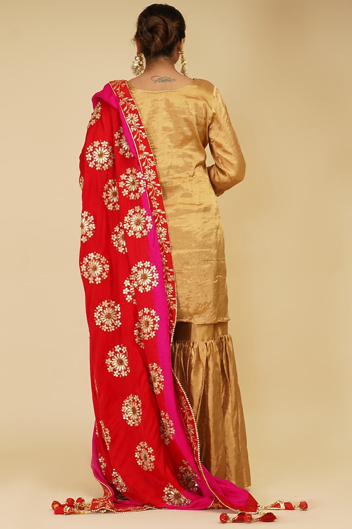 Gold Handloom Chanderi Tissue Wedding Sharara Set by Farha Syed at Pernia's Pop Up Shop