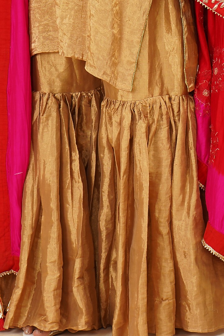 Gold Handloom Chanderi Tissue Wedding Sharara Set by Farha Syed at Pernia's Pop Up Shop