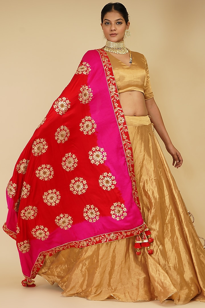Gold Handloom Chanderi Tissue Wedding Lehenga Set by Farha Syed at Pernia's Pop Up Shop