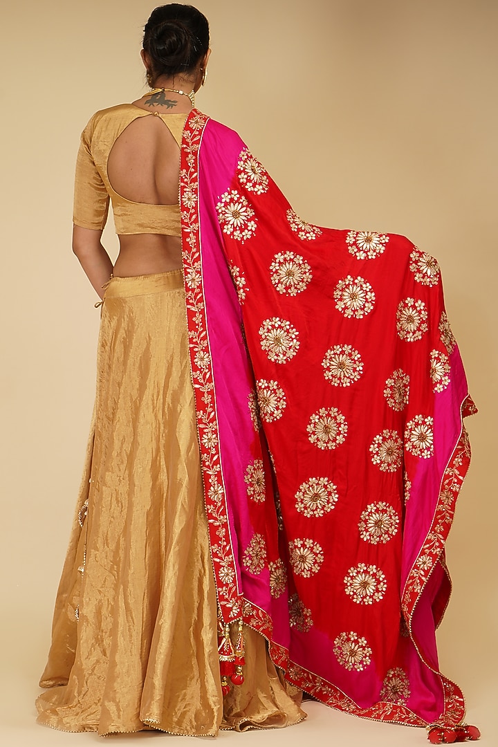 Gold Handloom Chanderi Tissue Wedding Lehenga Set by Farha Syed at Pernia's Pop Up Shop