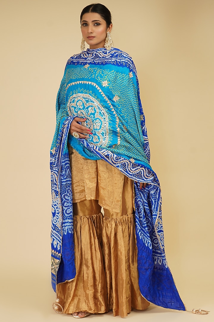 Gold Handloom Chanderi Tissue Wedding Sharara Set by Farha Syed at Pernia's Pop Up Shop