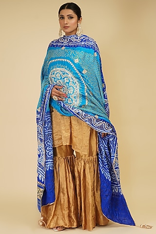 Gold Handloom Chanderi Tissue Sharara Set by Farha Syed