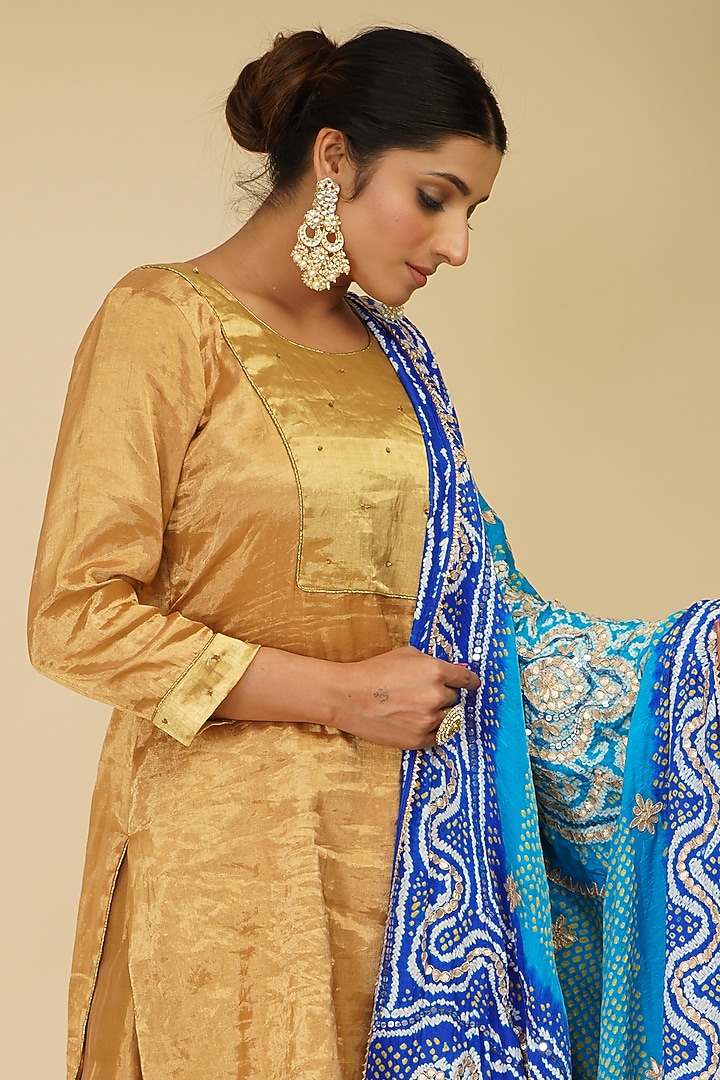 Gold Handloom Chanderi Tissue Wedding Sharara Set by Farha Syed at Pernia's Pop Up Shop