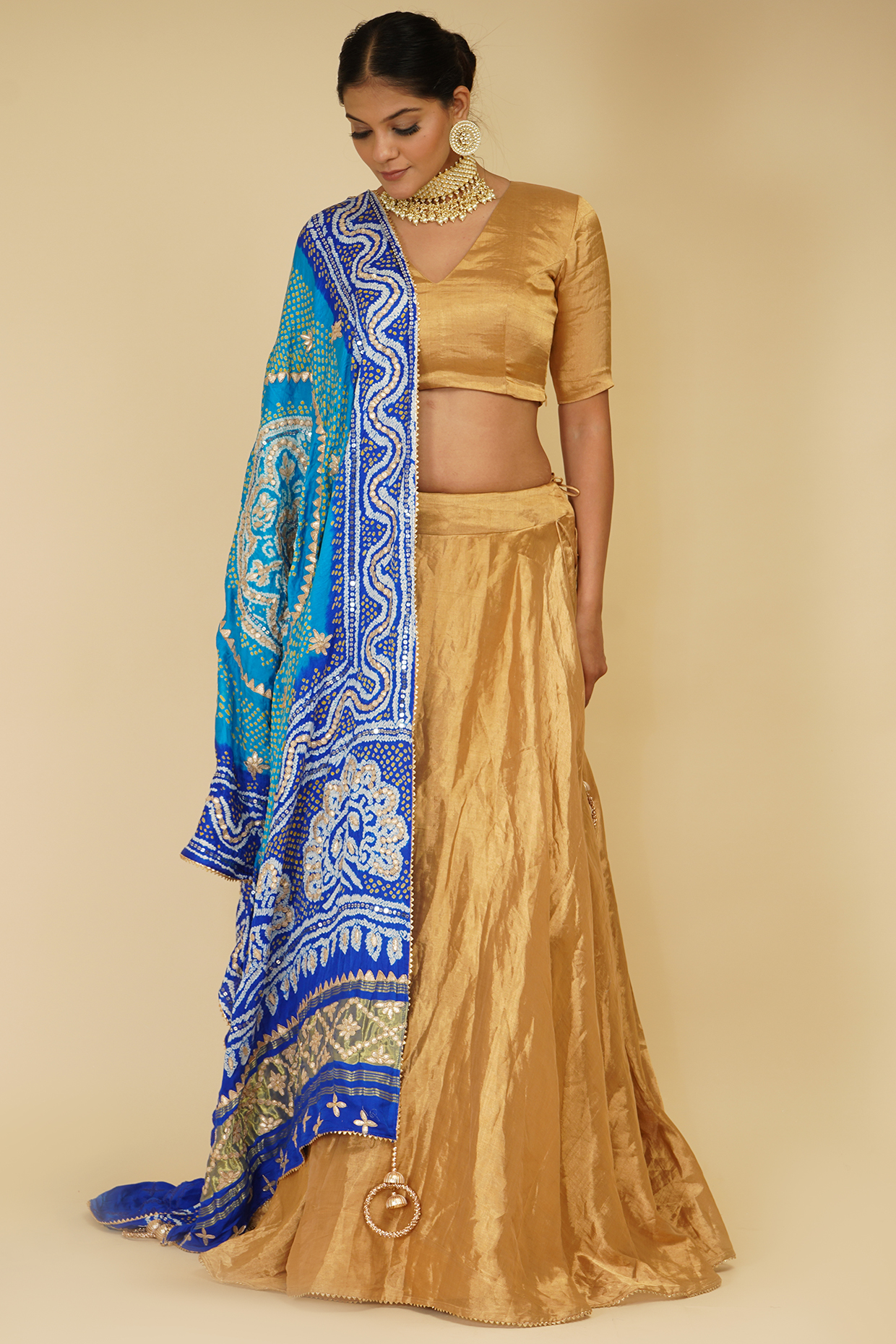 Gold Handloom Chanderi Tissue Wedding Lehenga Set by Farha Syed at Pernia's Pop Up Shop