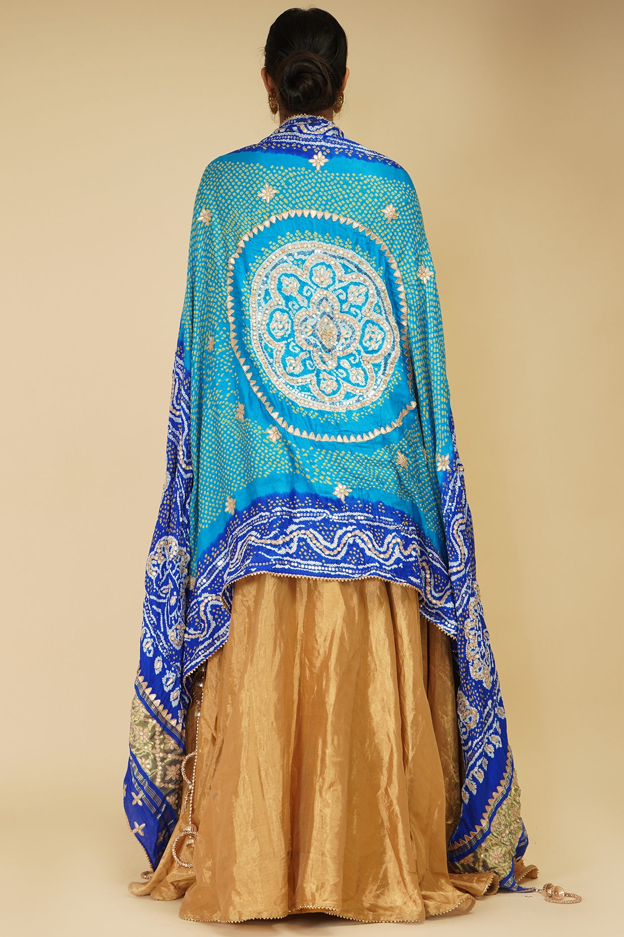 Blue top green bottom with yellow shawl lehenga - Sri Kumaran Stores