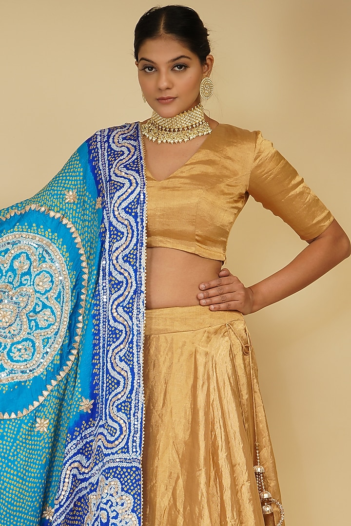 Gold Handloom Chanderi Tissue Wedding Lehenga Set by Farha Syed at Pernia's Pop Up Shop