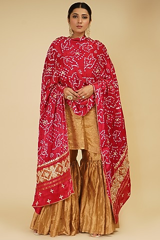 Gold Handloom Chanderi Tissue Sharara Set by Farha Syed