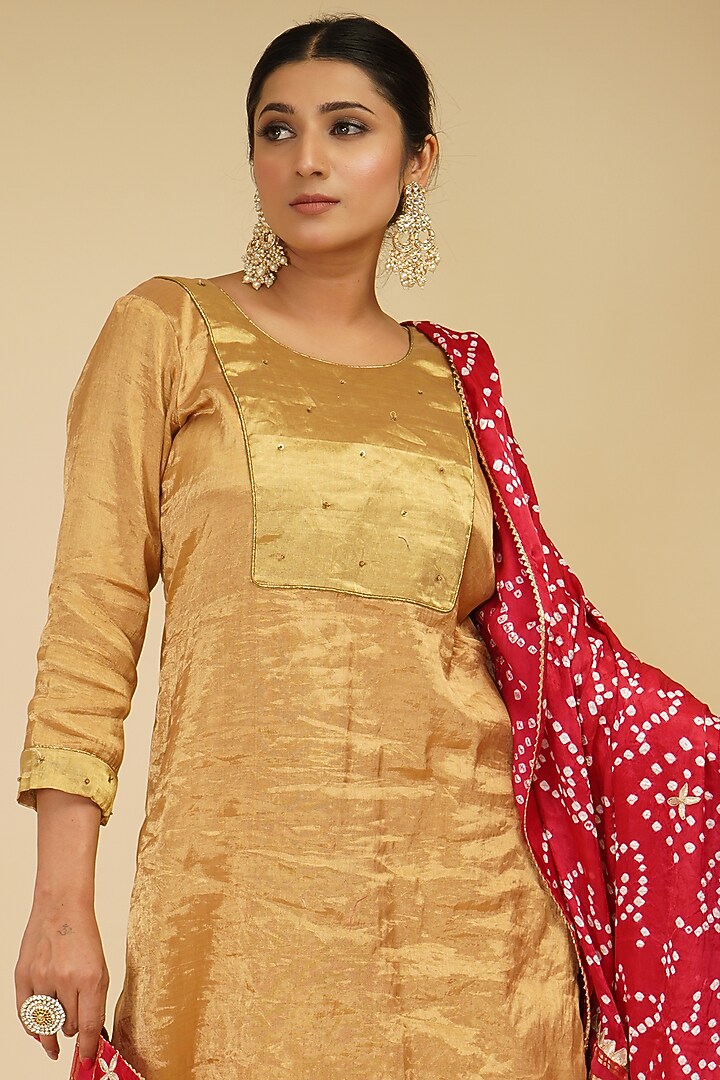 Gold Handloom Chanderi Tissue Wedding Sharara Set by Farha Syed at Pernia's Pop Up Shop