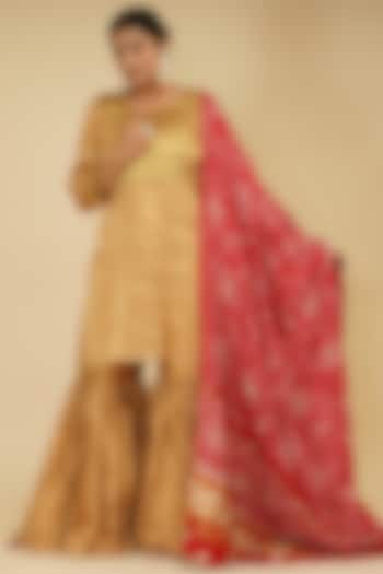 Gold Handloom Chanderi Tissue Wedding Sharara Set by Farha Syed at Pernia's Pop Up Shop