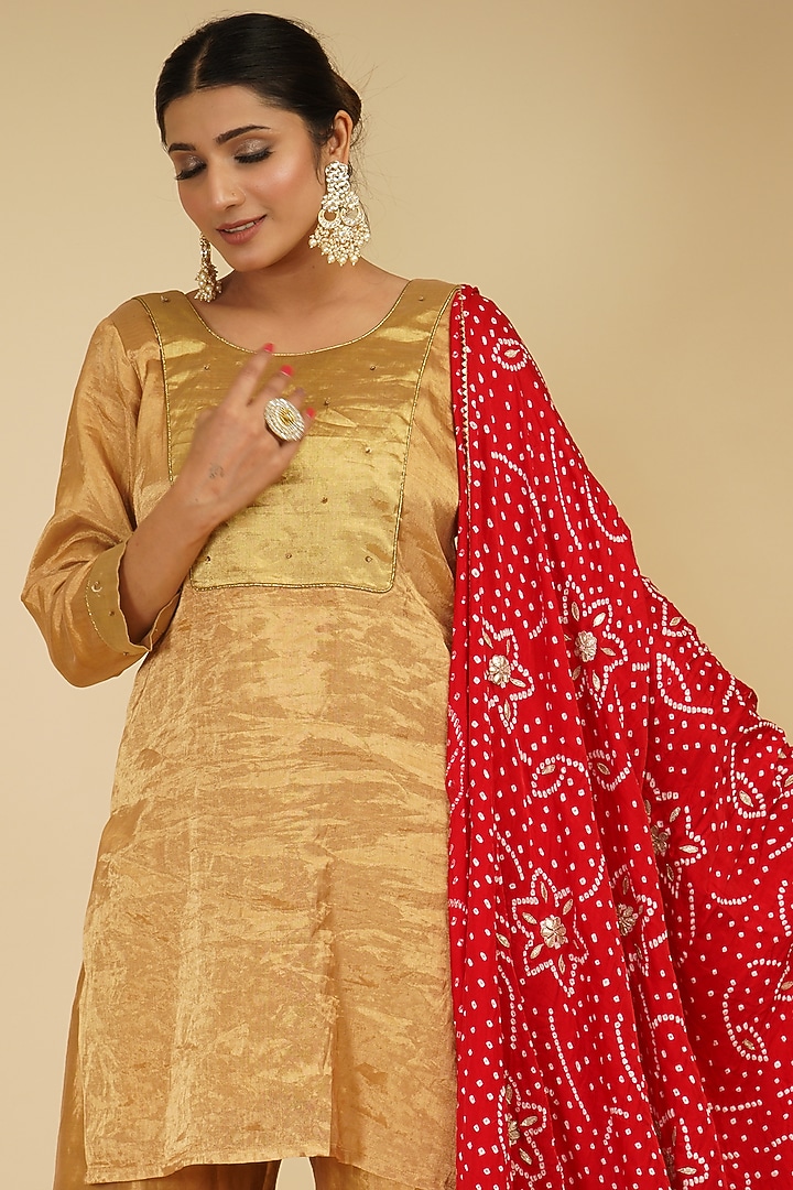 Gold Handloom Chanderi Tissue Wedding Sharara Set by Farha Syed at Pernia's Pop Up Shop