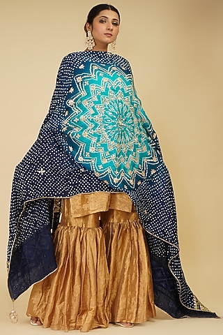 Gold Handloom Chanderi Tissue Sharara Set by Farha Syed