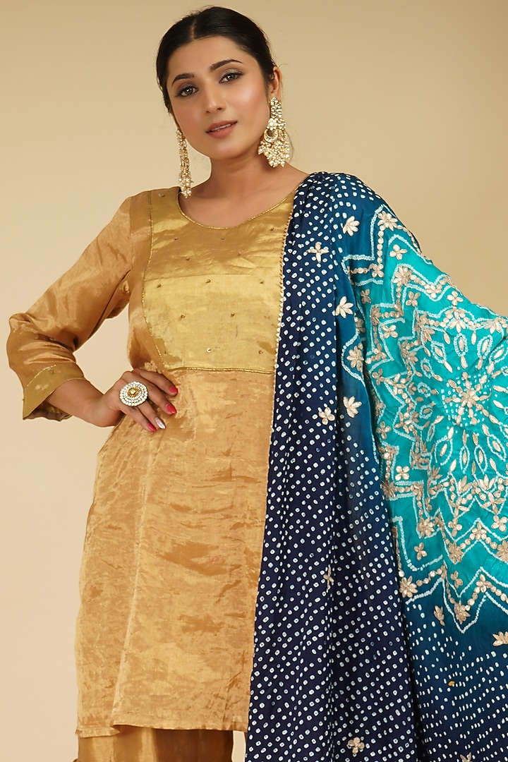 Gold Handloom Chanderi Tissue Wedding Sharara Set by Farha Syed at Pernia's Pop Up Shop