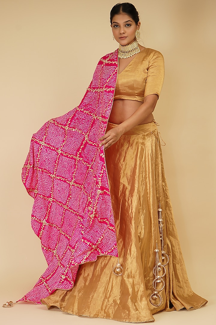 Gold Handloom Chanderi Tissue Wedding Lehenga Set by Farha Syed at Pernia's Pop Up Shop