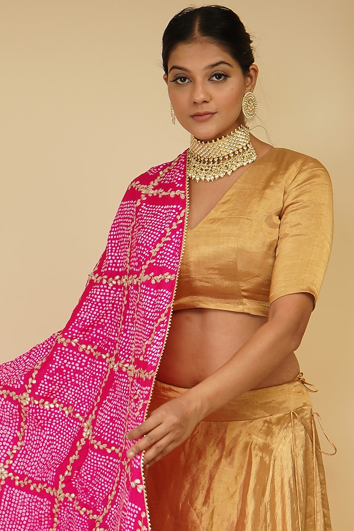 Gold Handloom Chanderi Tissue Wedding Lehenga Set by Farha Syed at Pernia's Pop Up Shop