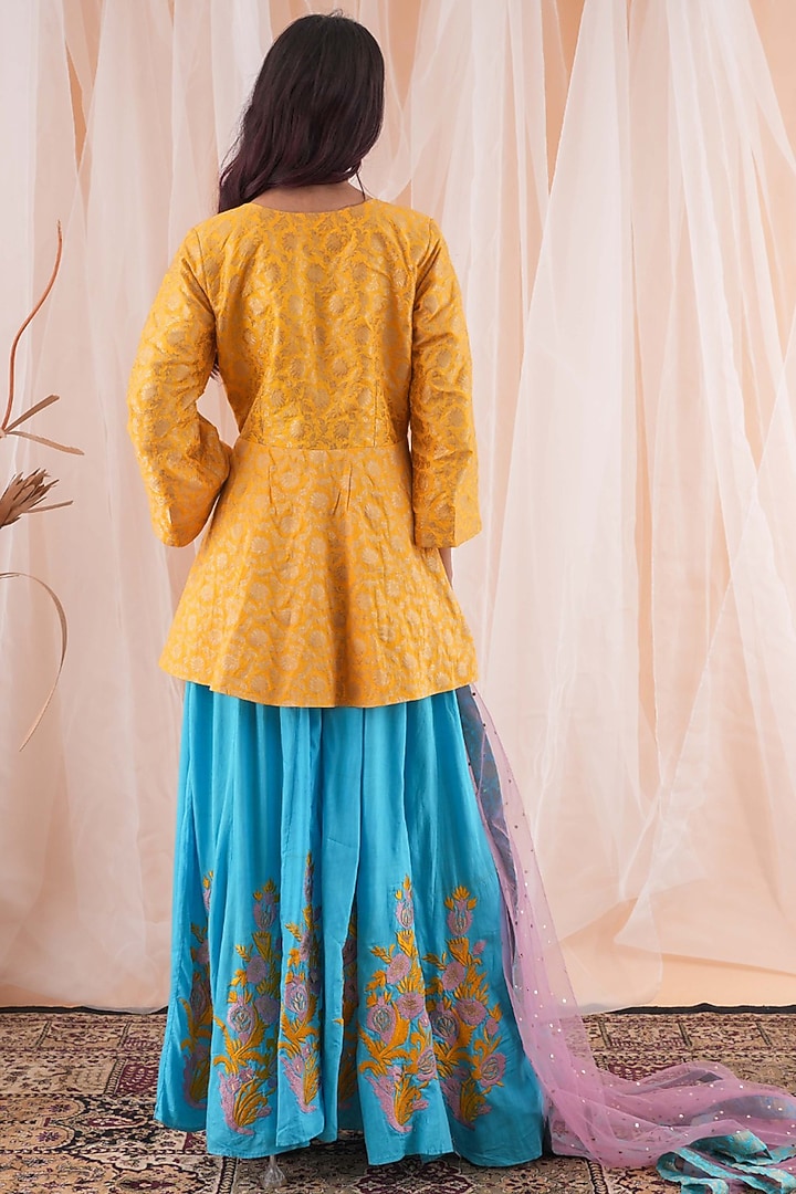 Sky Blue Banarasi Brocade Wedding Sharara Set by Farha Syed at Pernia's Pop Up Shop