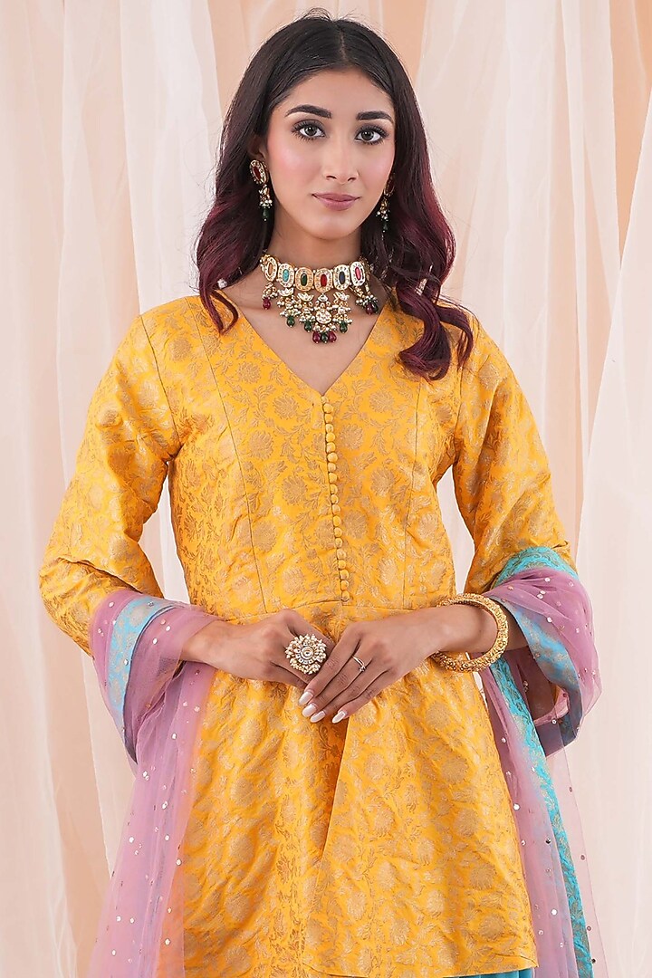 Sky Blue Banarasi Brocade Wedding Sharara Set by Farha Syed at Pernia's Pop Up Shop