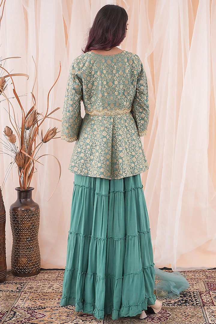 Jade Green Chinon Chiffon Wedding Sharara Set by Farha Syed at Pernia's Pop Up Shop