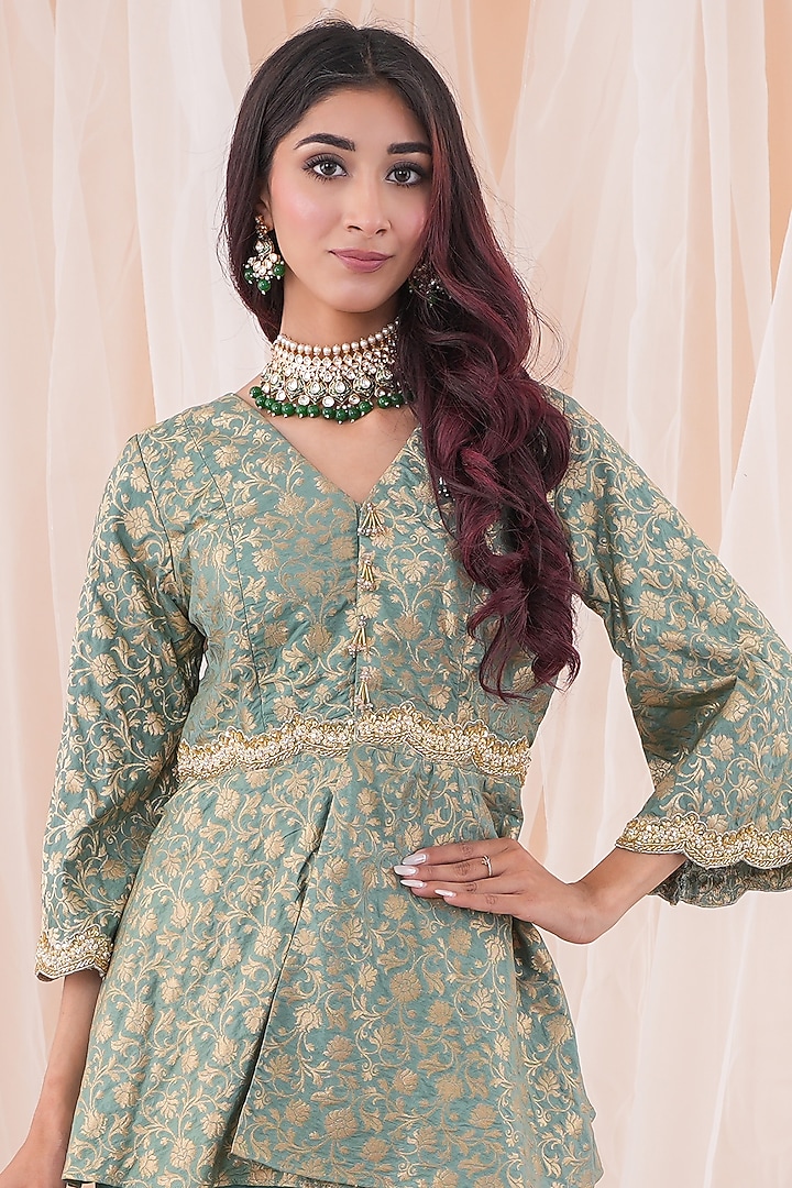 Jade Green Chinon Chiffon Wedding Sharara Set by Farha Syed at Pernia's Pop Up Shop