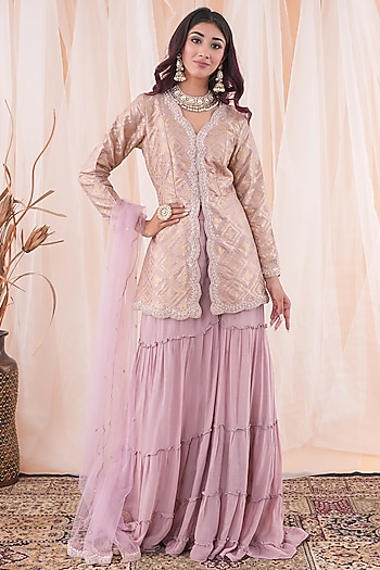 Lilac Purple Chinon Chiffon Wedding Sharara Set by Farha Syed at Pernia's Pop Up Shop