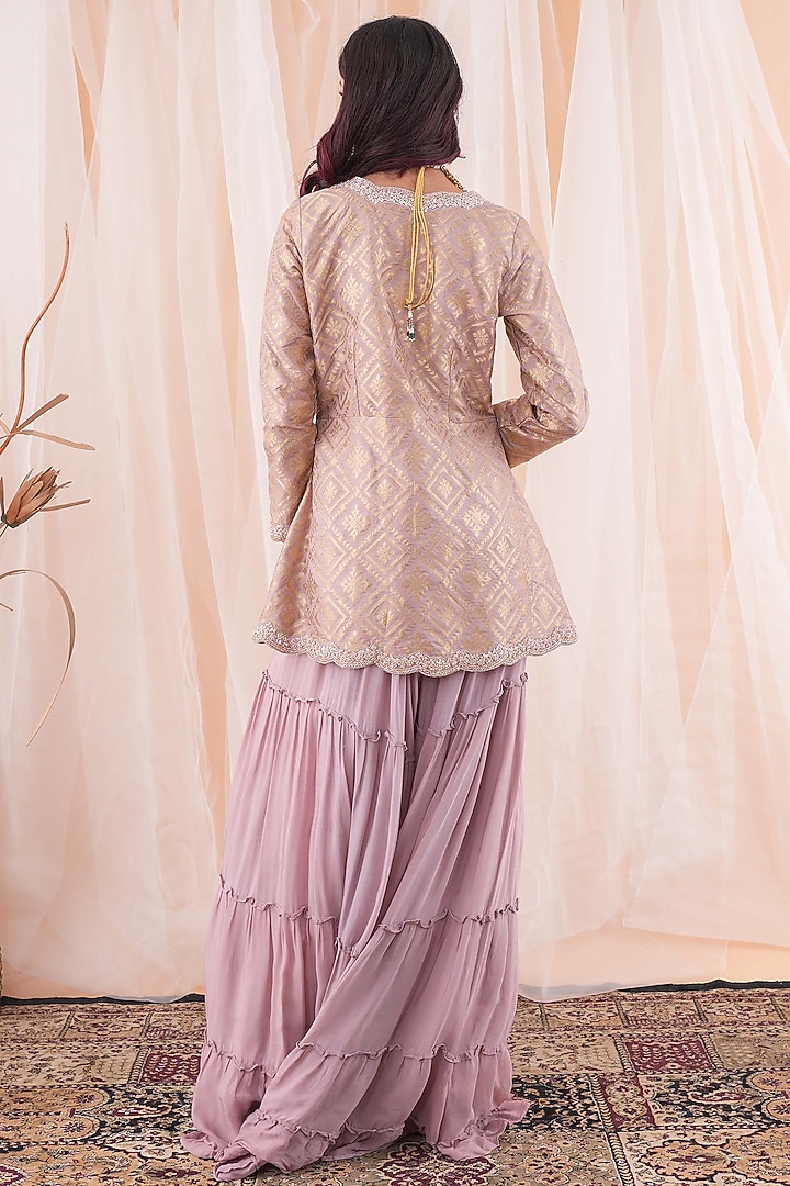 Lilac Purple Chinon Chiffon Wedding Sharara Set by Farha Syed at Pernia's Pop Up Shop