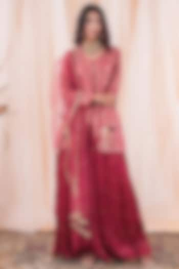 Red Crushed Silk Sharara Set by Farha Syed at Pernia's Pop Up Shop