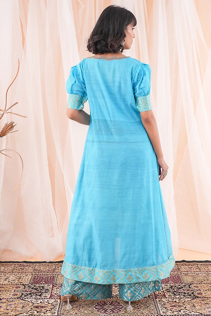 Blue Silk Cutdana Embroidered Kurta Set by Farha Syed at Pernia's Pop Up Shop