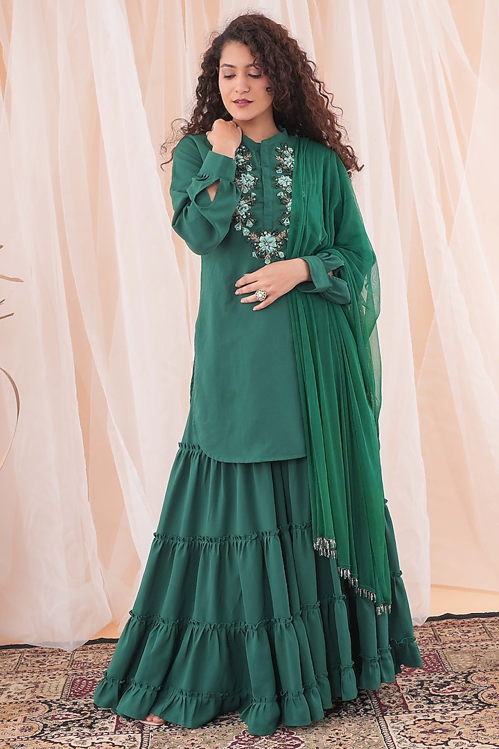 Castleton Green Double Georgette Sharara Set by Farha Syed