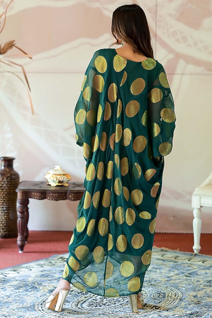 Green Banarasi Georgette Cutdana Handwork Kaftan by Farha Syed at Pernia's Pop Up Shop