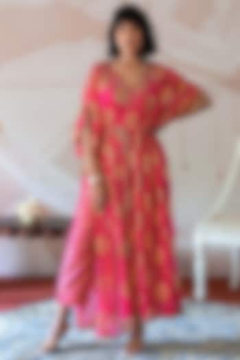 Pink Banarasi Georgette Cutdana Handwork Kurta Set by Farha Syed