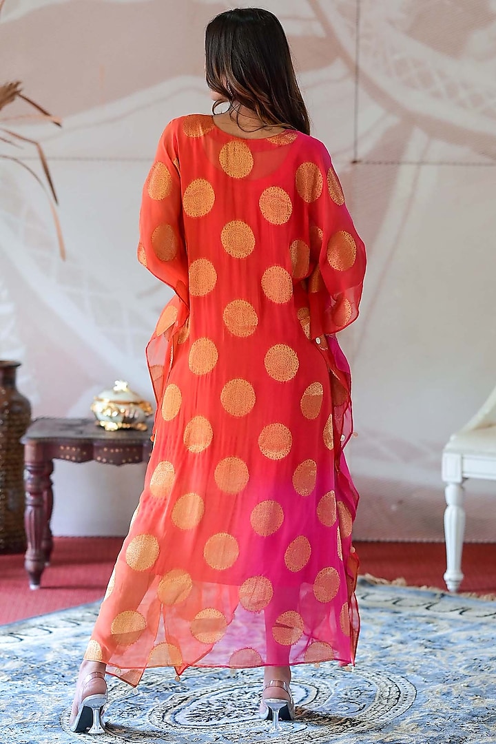 Pink & Orange Banarasi Georgette Zardosi Handwork Kaftan by Farha Syed at Pernia's Pop Up Shop