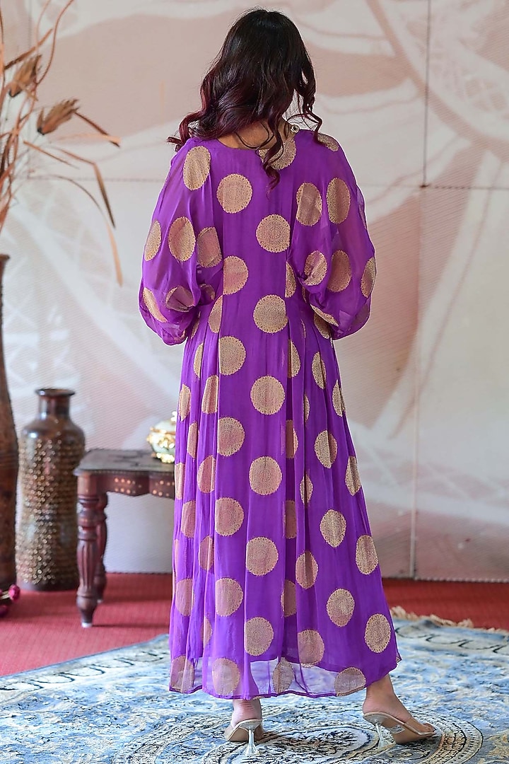 Purple Banarasi Georgette Cutdana Handwork Kaftan by Farha Syed at Pernia's Pop Up Shop
