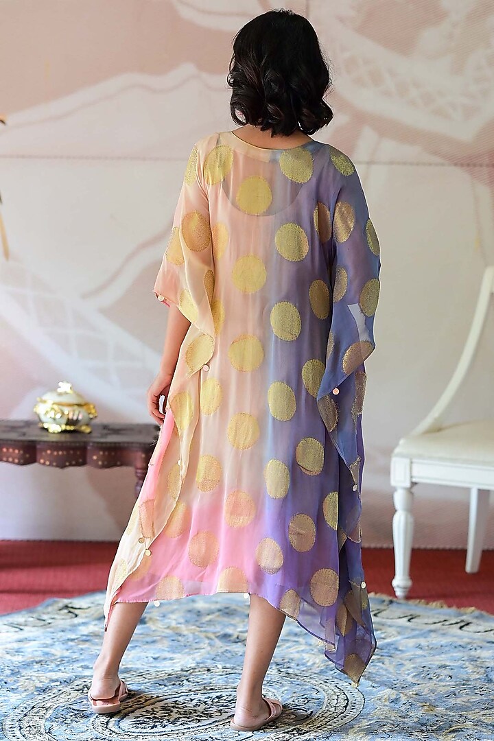 Pink & Purple Banarasi Georgette Resham Embroidered Kaftan by Farha Syed at Pernia's Pop Up Shop