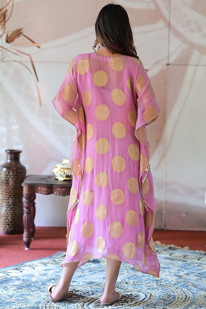 Pink Banarasi Georgette Resham Embroidered Kaftan by Farha Syed at Pernia's Pop Up Shop