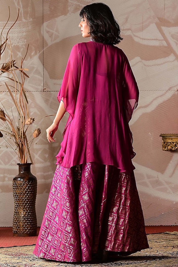 Pinkish Wine Georgette Cutdana Handwork Kaftan Set by Farha Syed at Pernia's Pop Up Shop