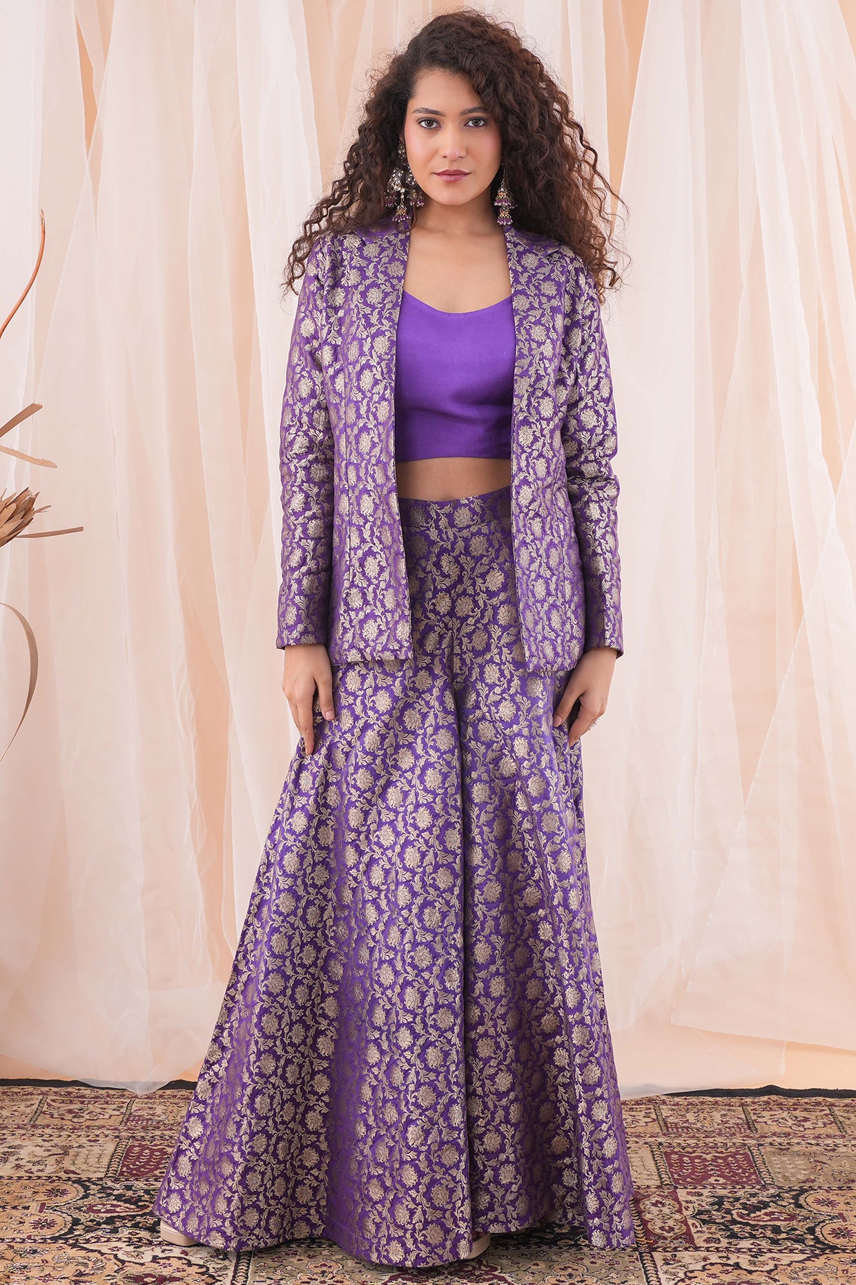 Banarasi Brocade Stitched Skirt-Purple 44-46 inches