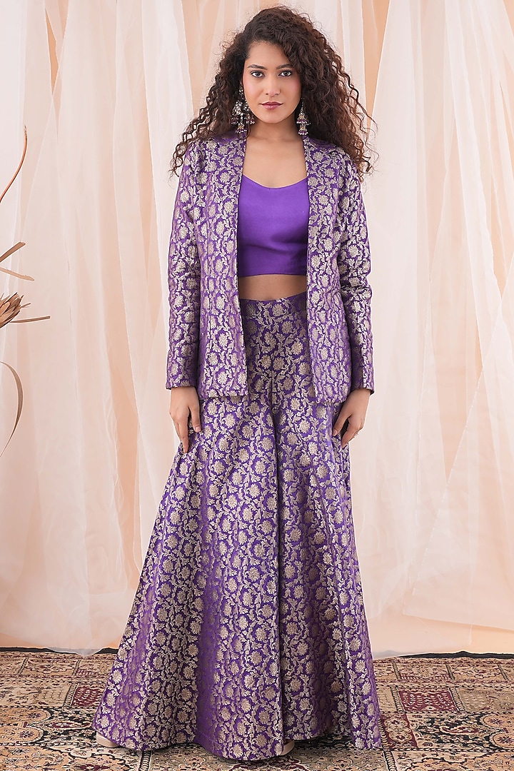 Purple Banarasi Brocade Co-Ord Set by Farha Syed at Pernia's Pop Up Shop