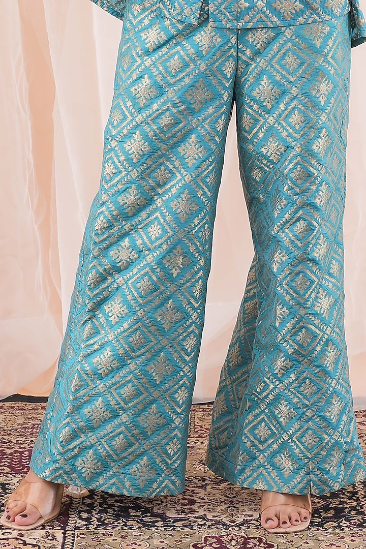 Turquoise Blue Banarasi Brocade Co-Ord Set by Farha Syed at Pernia's Pop Up Shop