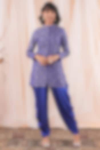 Blue Banarasi Brocade Jacket Set by Farha Syed at Pernia's Pop Up Shop