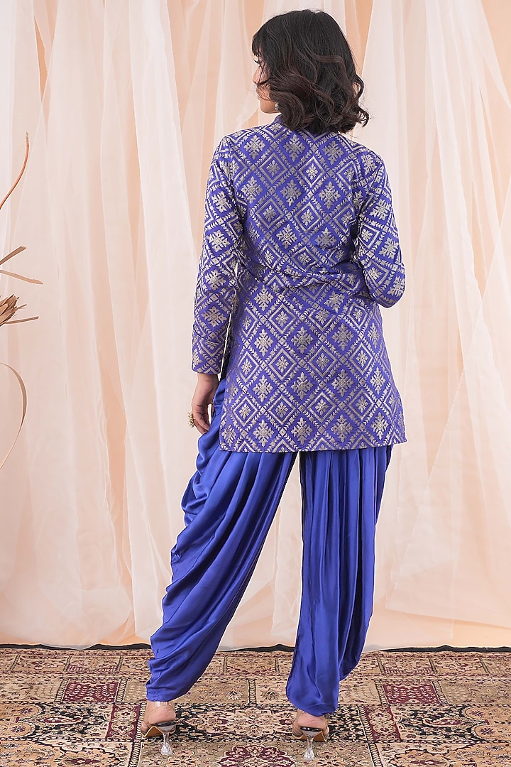Blue Banarasi Brocade Jacket Set by Farha Syed at Pernia's Pop Up Shop