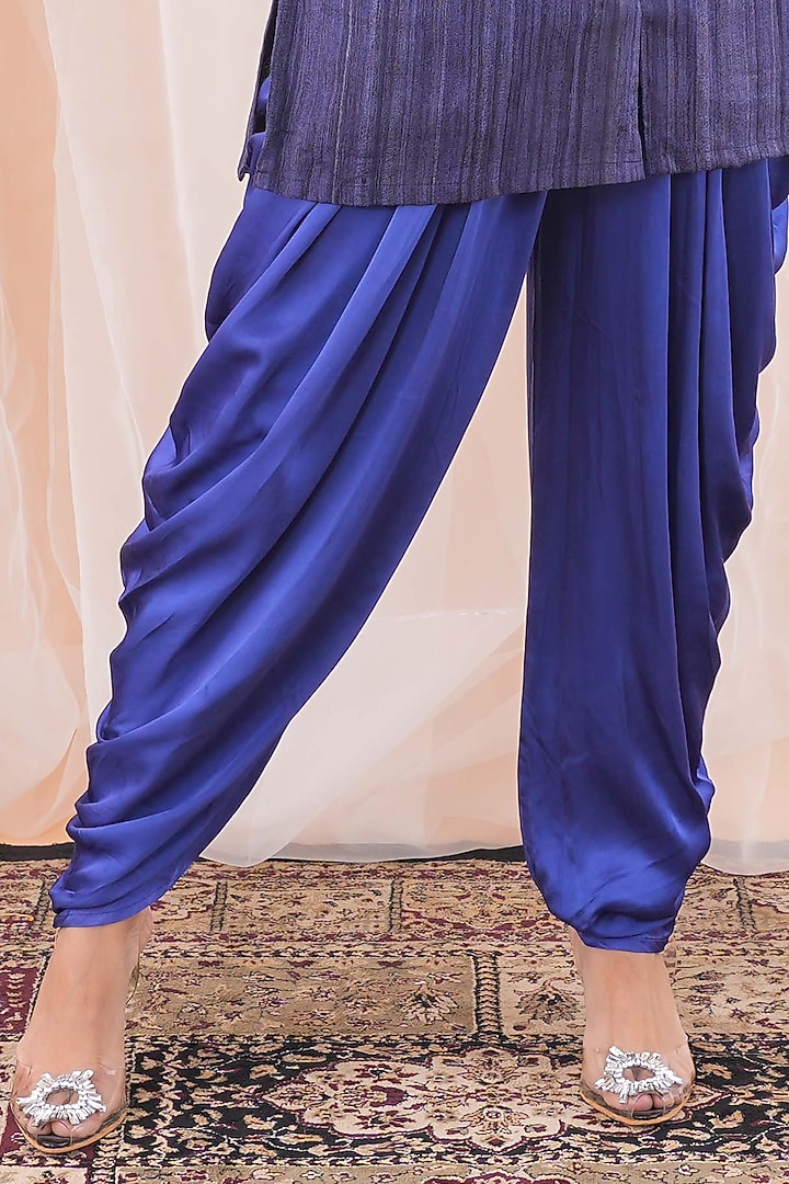 Blue Tussar Ghicha Silk Embroidered Jacket Set by Farha Syed at Pernia's Pop Up Shop