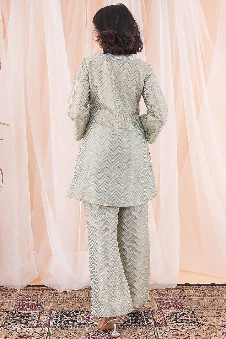 Powder Blue Banarasi Brocade Hand Embroidered Co-Ord Set by Farha Syed at Pernia's Pop Up Shop