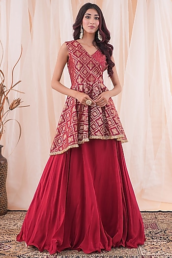 Maroon Crepe Lehenga Set by Farha Syed at Pernia's Pop Up Shop